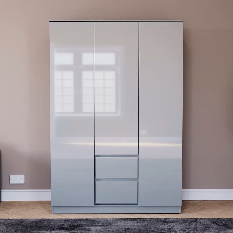 Oslo 3 Door 2 Drawer High Gloss Wardrobe, (FSC 100%) Bedroom Home Clothing Storage Furniture