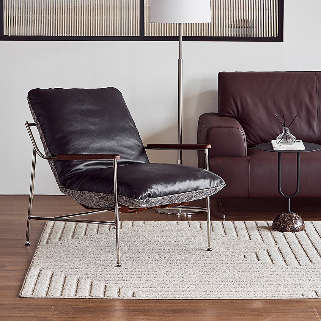 Prasad Lounge Chair Armchair with Ottoman Real Leather
