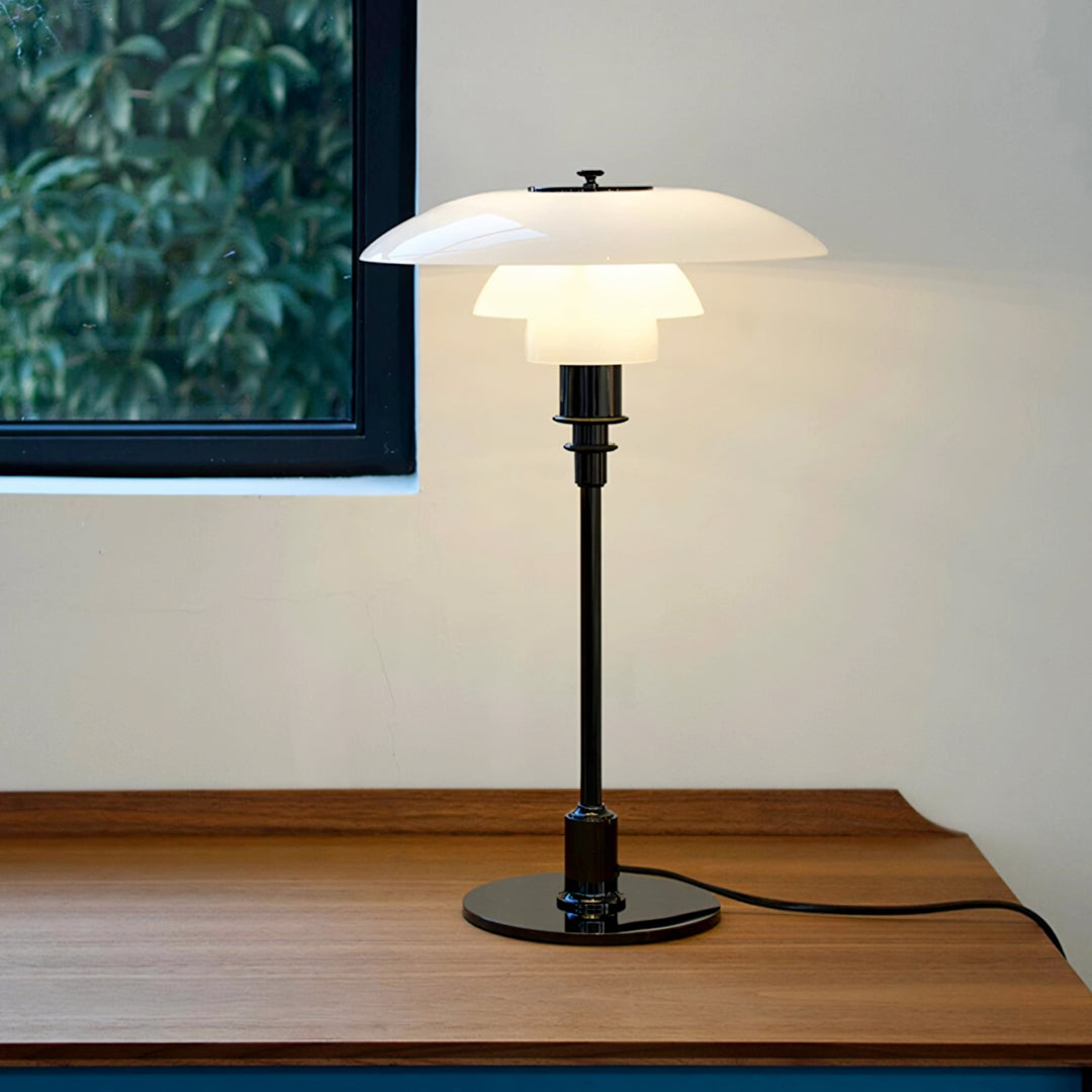 Table lamp with white shade on a wooden surface  | Extraordinary Emporium UK