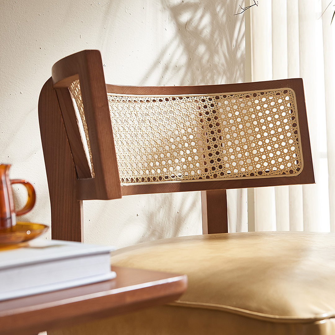 Alexa Lounge Chair for Living Room in Rattan and PU Leather