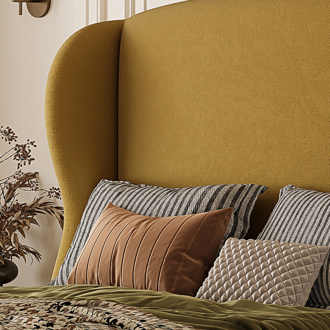 Amara Wingback High Headboard Double Bed in Mustard Yellow