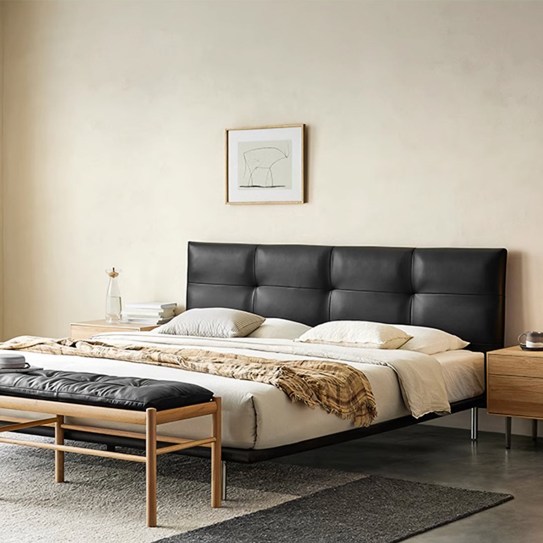 Ines Floating Bed in Black Real Leather King and Super King