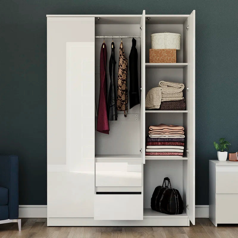 Oslo 3 Door 2 Drawer High Gloss Wardrobe, (FSC 100%) Bedroom Home Clothing Storage Furniture