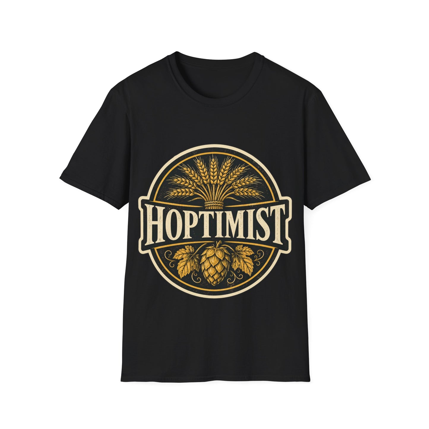 "Hoptimist" Beer Lovers T-Shirt — Vintage Hops & Wheat Brewery Design Unisex Tee