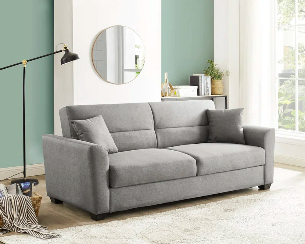 Grey Woven Sofa Bed Rounded Arms 215cm Kasheena Easy Open