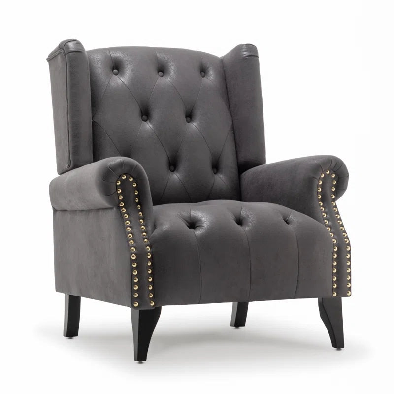Microsuede Wingback Chair Mimics Distressed Leather