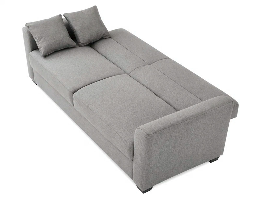 Grey Woven Sofa Bed Rounded Arms 215cm Kasheena Easy Open