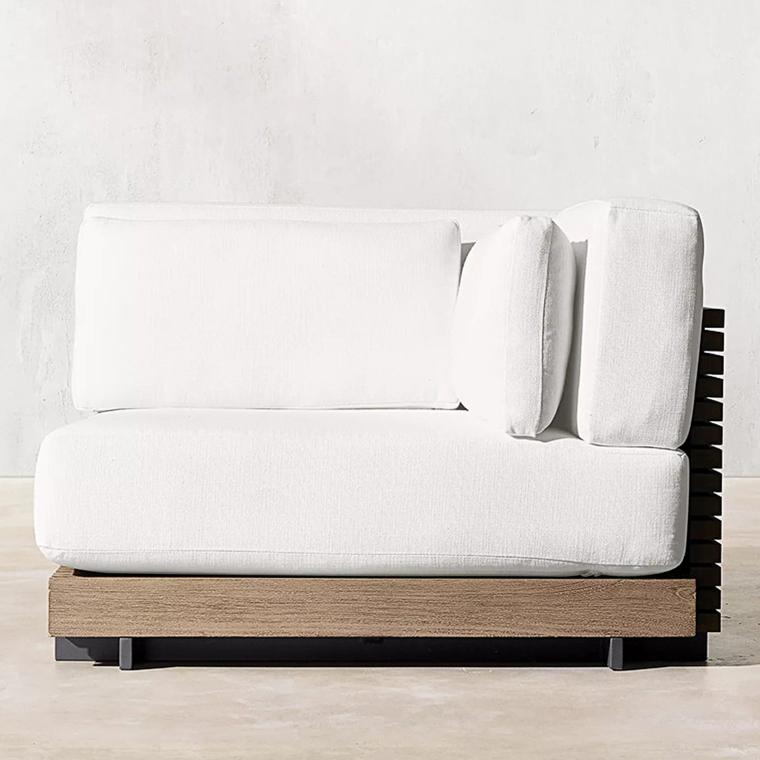 Modern white sofa with wooden base on a light background  | Extraordinary Emporium UK