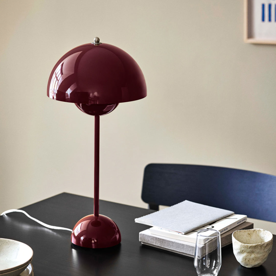 Maroon table lamp on a desk  l| Extraordinary Emporium