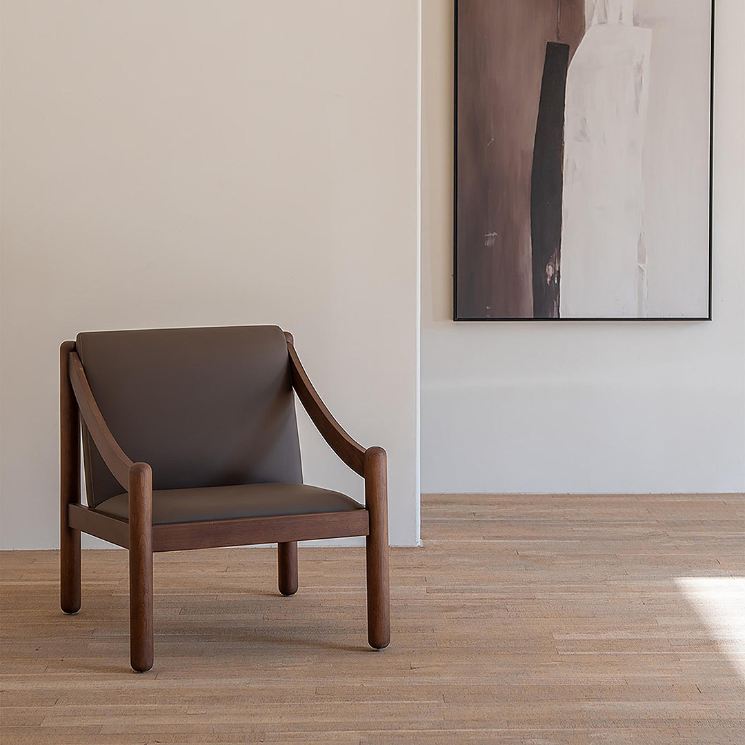 Karam Reception Lounge Chair in Solid Wood and PU Leather