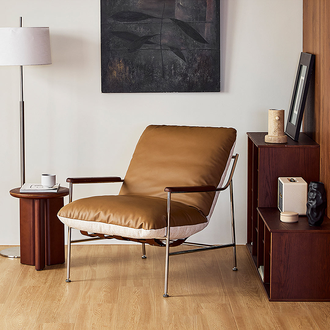 Prasad Lounge Chair Armchair with Ottoman Real Leather