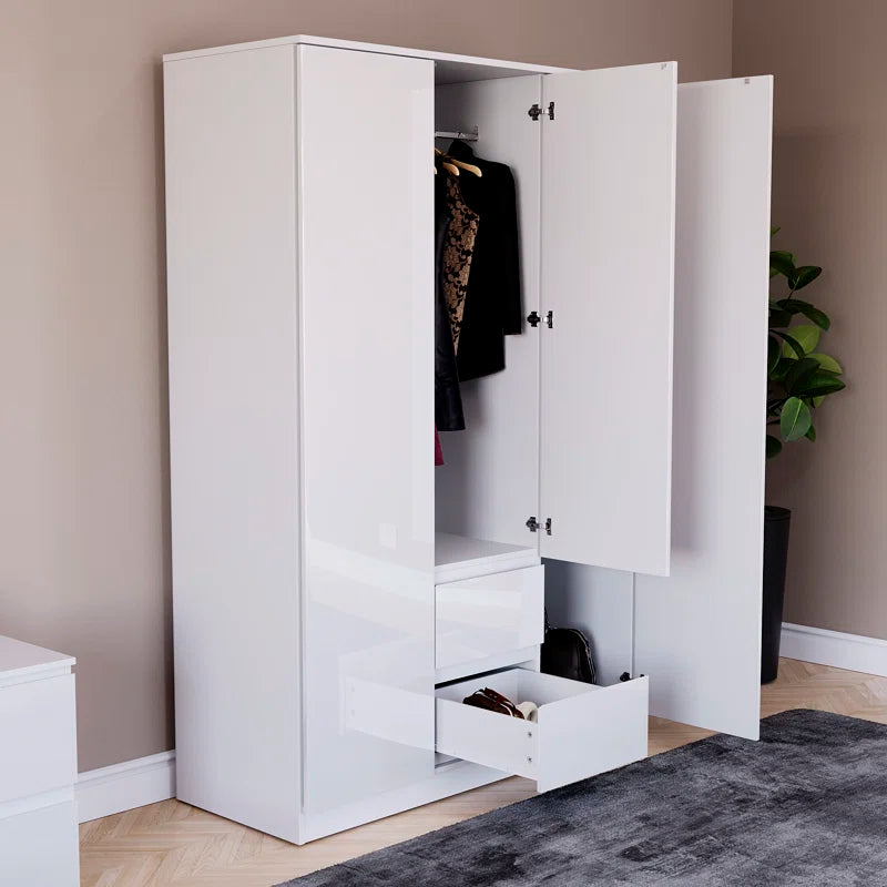 Oslo 3 Door 2 Drawer High Gloss Wardrobe, (FSC 100%) Bedroom Home Clothing Storage Furniture