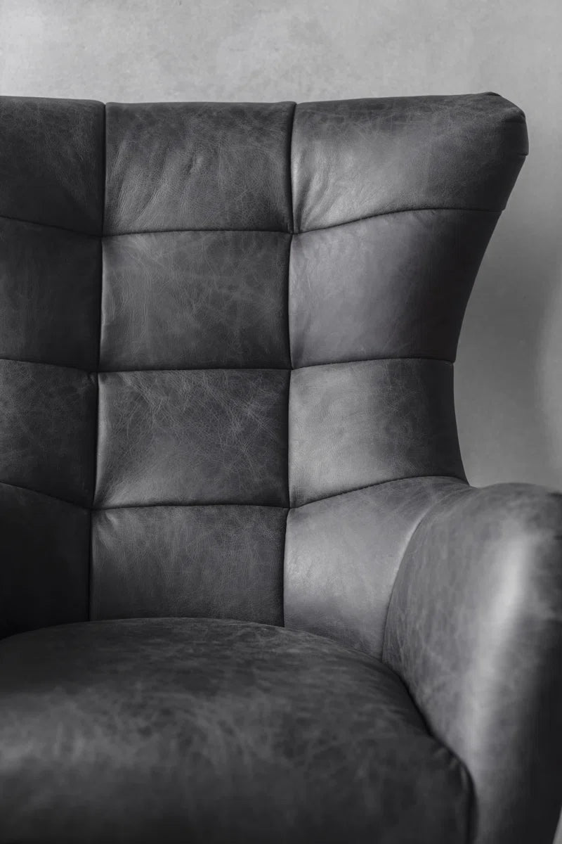 Cantillo Swivel Genuine Leather Wingback Chair No Assembly