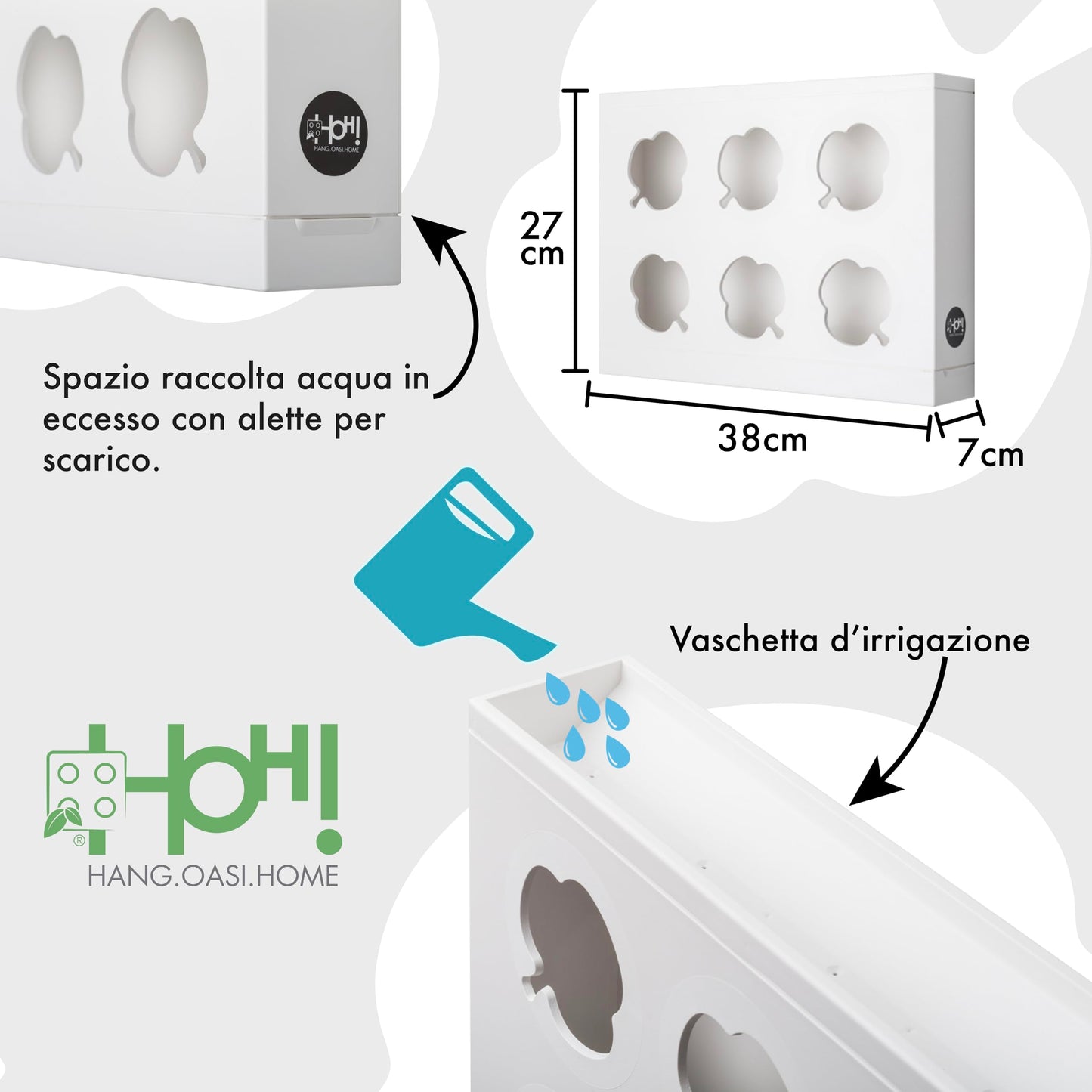 Indoor Outdoor Wall Mount Hanging Multi Plant Pot | White