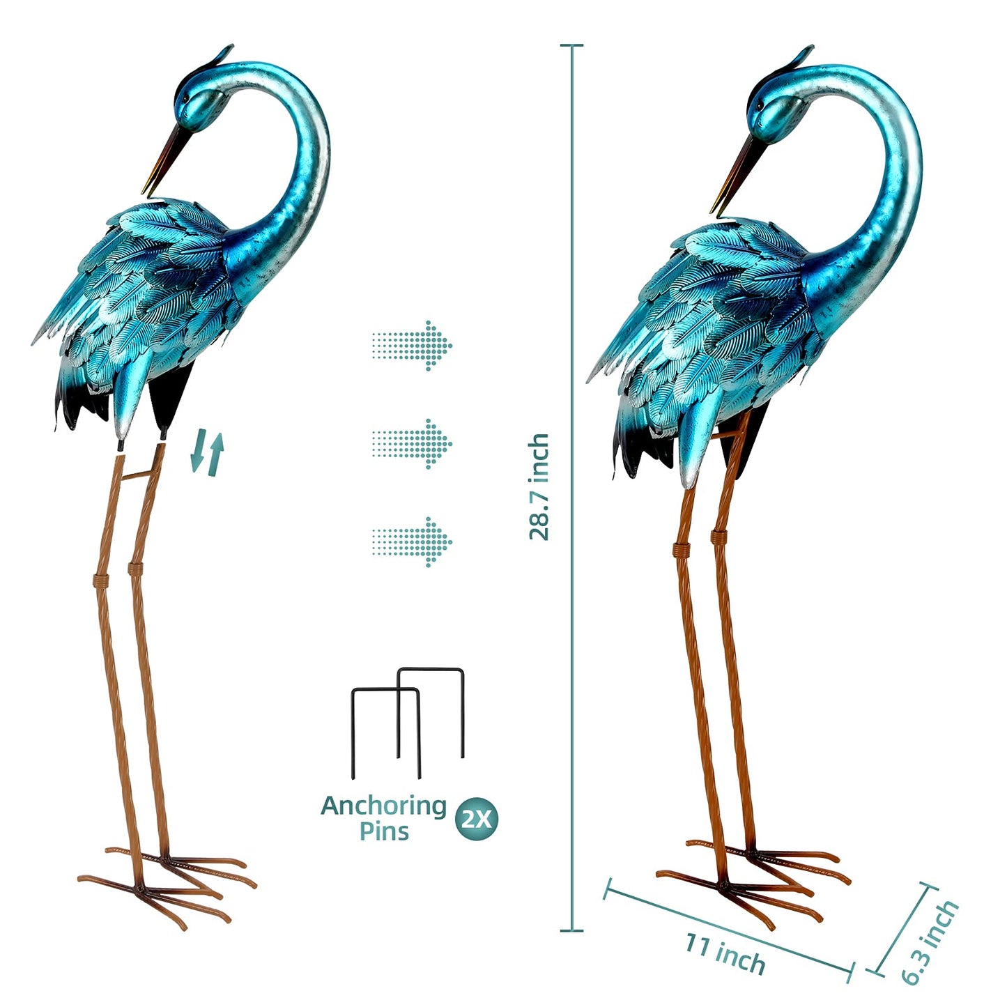 Blue Heron Garden Statue Sculpture | Handcrafted Hand-painted