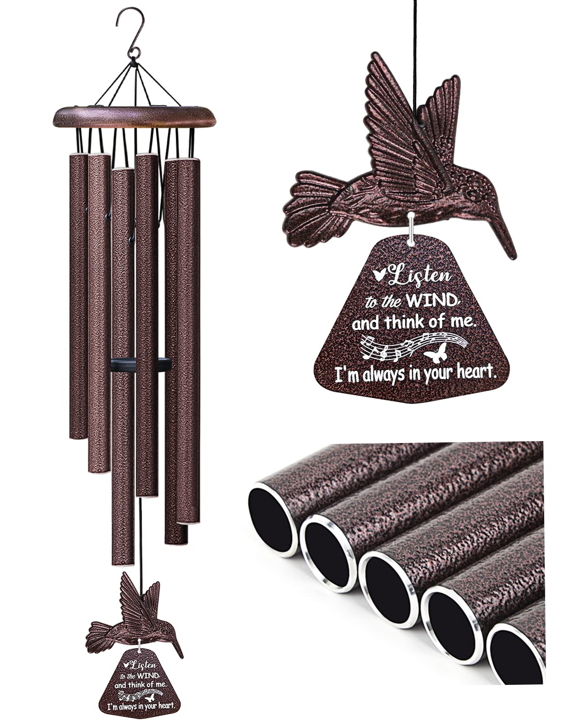 Memorial Sympathy Wind Chimes with Hummingbird Spinner