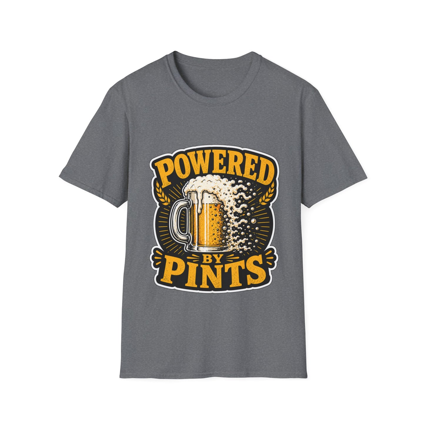 Powered by Pints T-Shirt — Funny Beer Mug Graphic Tee for Beer Lovers