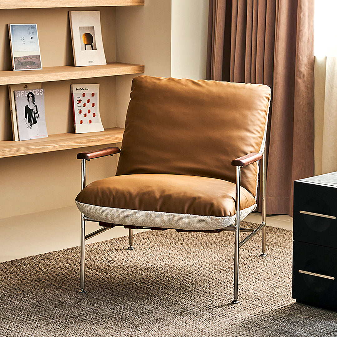 Prasad Lounge Chair Armchair with Ottoman Real Leather