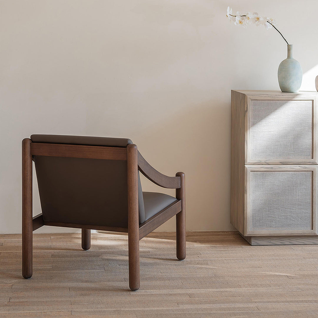 Karam Reception Lounge Chair in Solid Wood and PU Leather