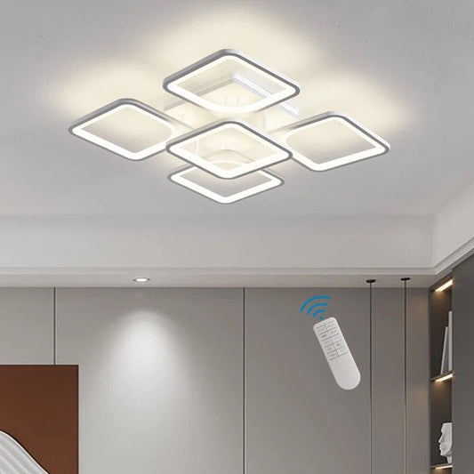 Squares Acrylic Chandelier Flausch 5-Light 60Cm Modern Ceiling Light, Dimmable LED Flush Mount with Remote, 