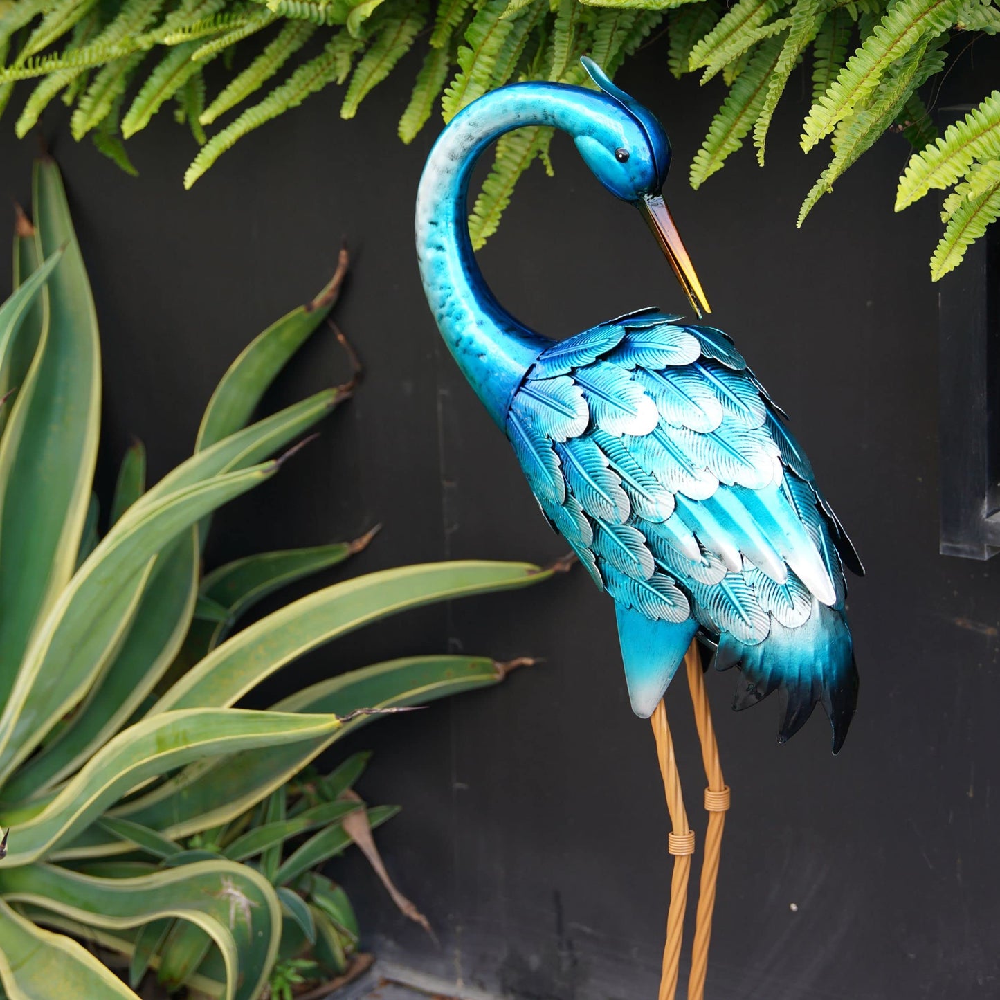 Blue Heron Garden Statue Sculpture | Handcrafted Hand-painted