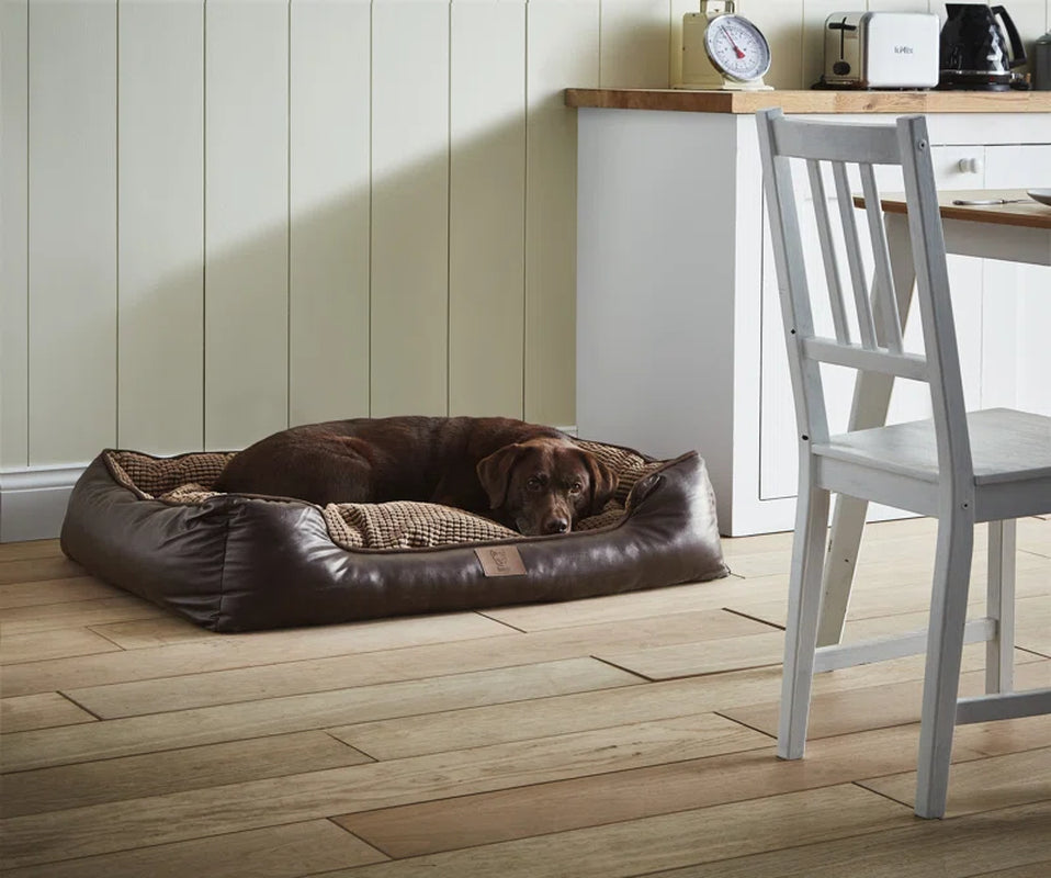 Bessie Faux Leather Dog Pet Bed Insulated from Floor