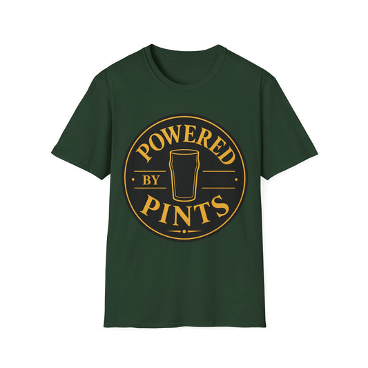 "Powered by Pints"  T-shirt for Beer Lovers Vintage Pub Tee