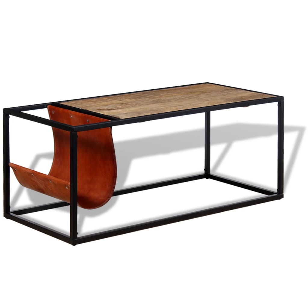 Industrial Coffee Table Genuine Leather Magazine Holder | Shop Online UK