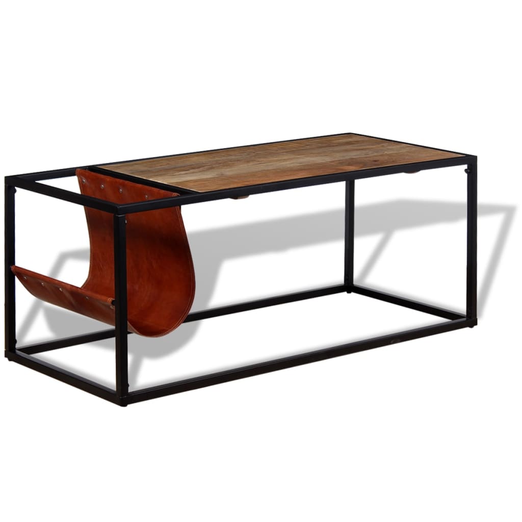 Industrial Coffee Table Genuine Leather Magazine Holder | Shop Online UK