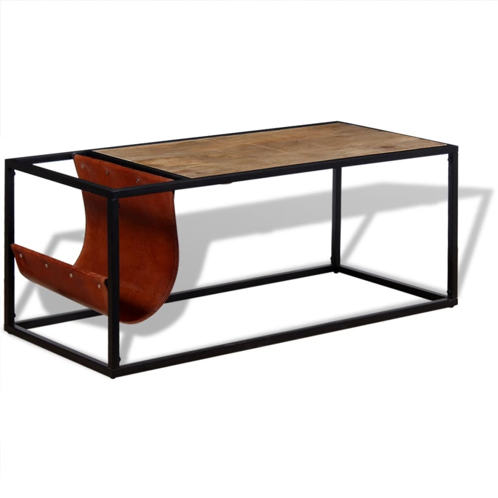 Industrial Coffee Table Genuine Leather Magazine Holder | Shop Online UK