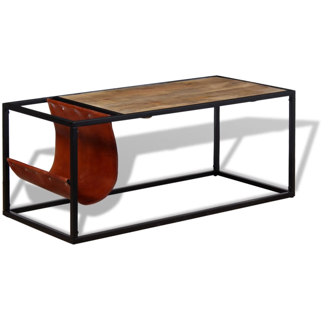 Industrial Coffee Table Genuine Leather Magazine Holder | Shop Online UK