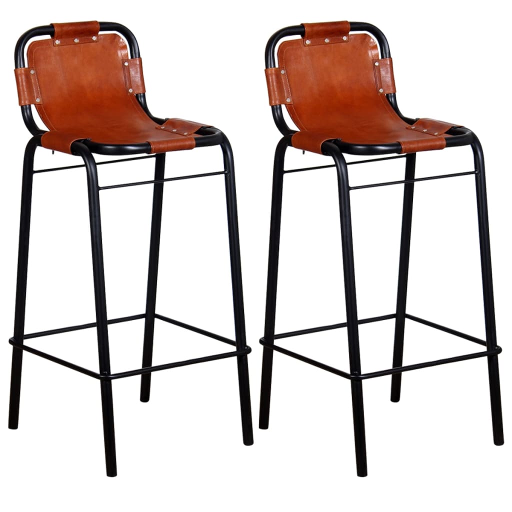 Tan Bar Stools 2 Pieces | Real Leather | Handmade
