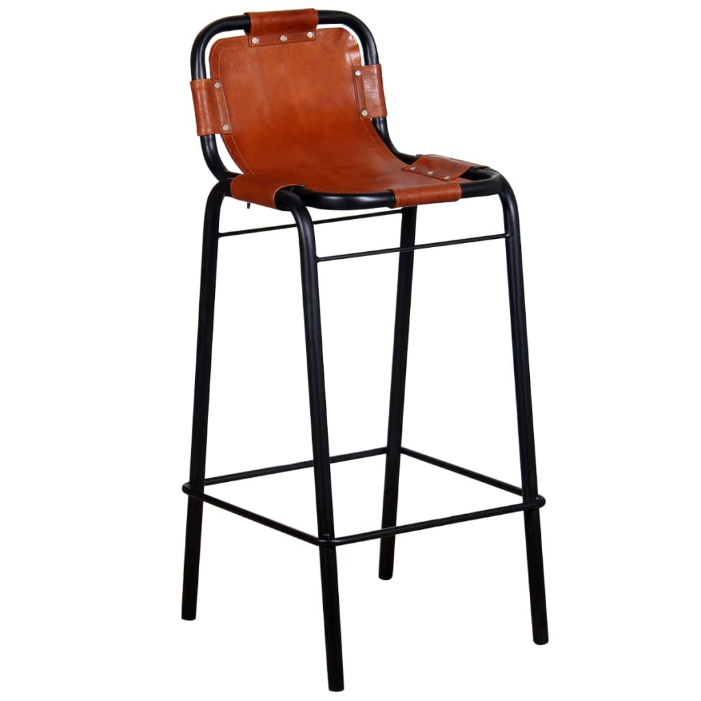 Tan Bar Stools 2 Pieces | Real Leather | Handmade