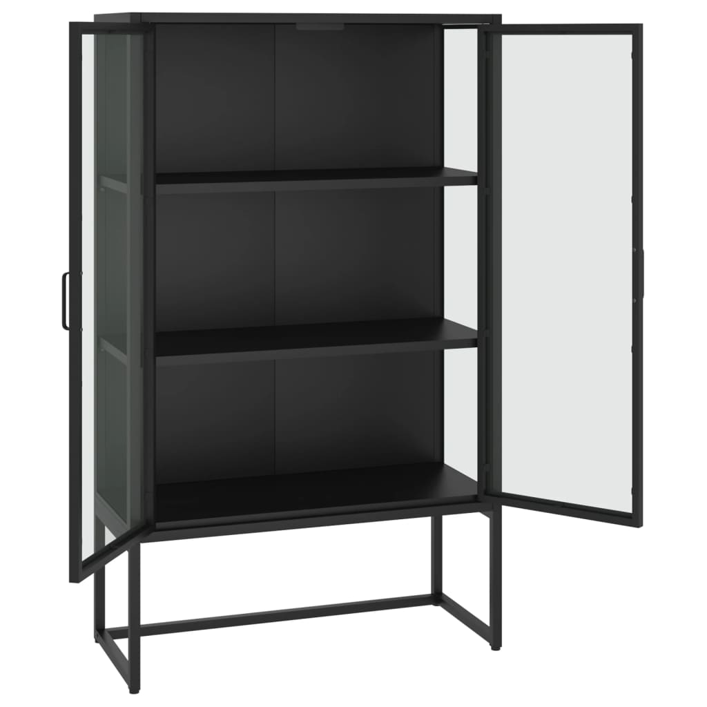 Highboard Storage Unit  | Black | Steel and Tempered Glass