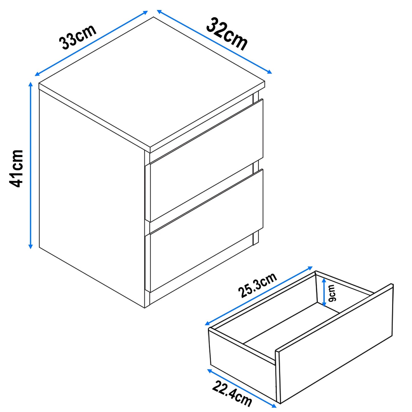 High Gloss Chest of Drawers Bedside Cabinet Tall Wide Storage Bedroom Furniture