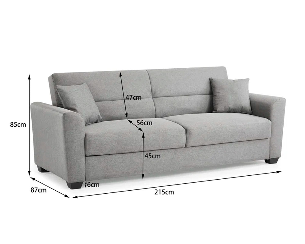 Grey Woven Sofa Bed Rounded Arms 215cm Kasheena Easy Open