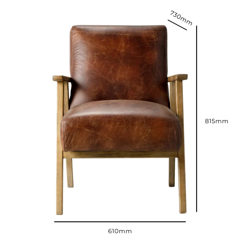Flossy Genuine Leather Armchair Tan Mid Century Design