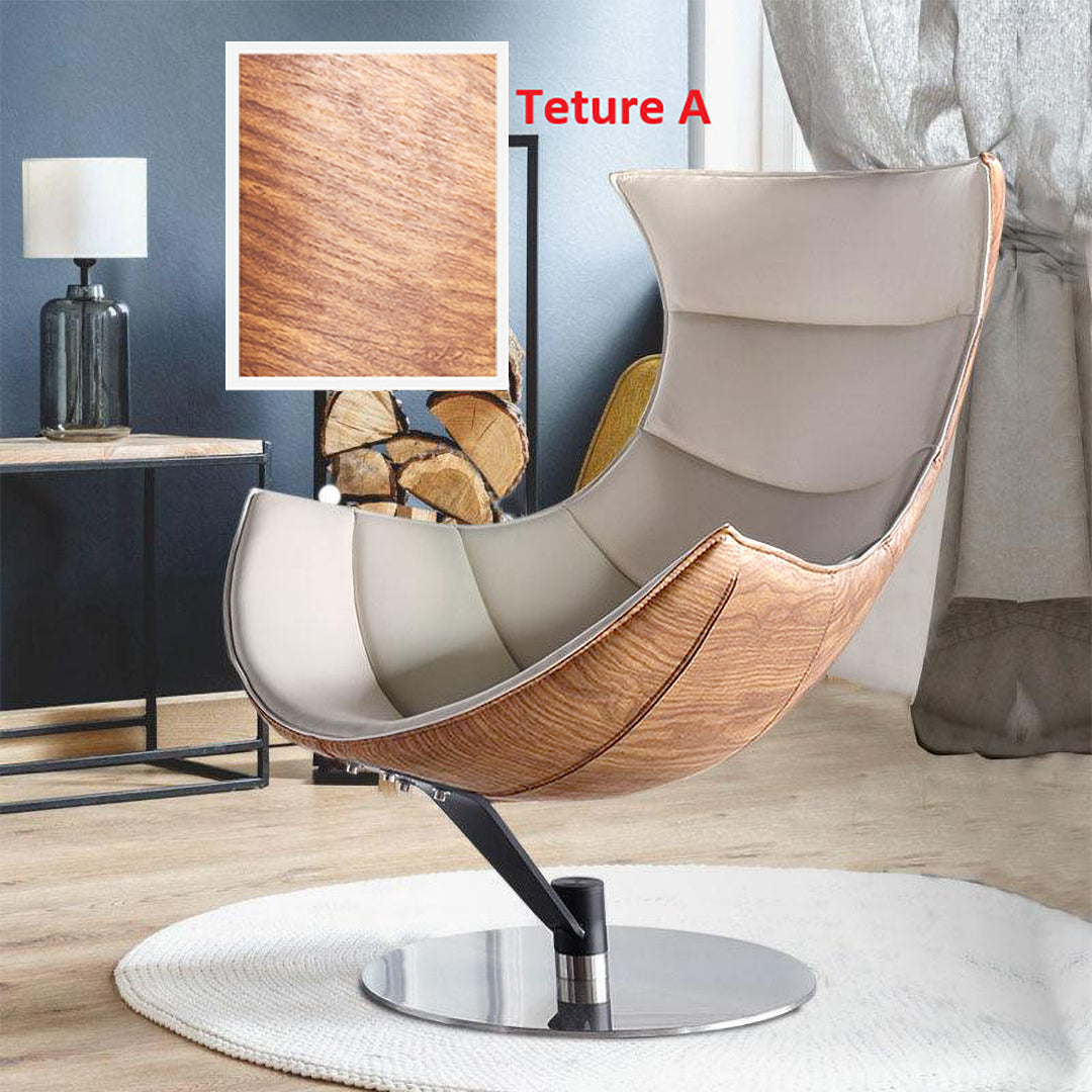 Lobster Swivel Lounge Chair with Ottoman in Cream Textured Real Leather