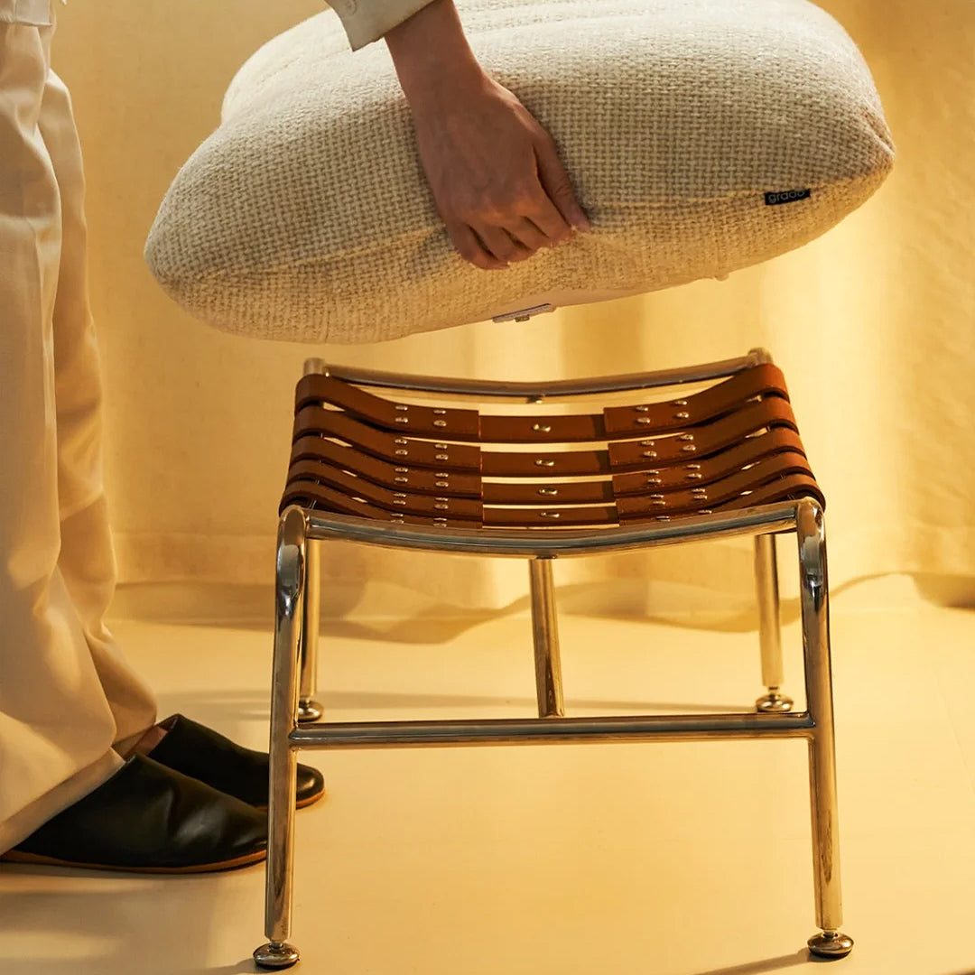 Prasad Lounge Chair Armchair with Ottoman Real Leather
