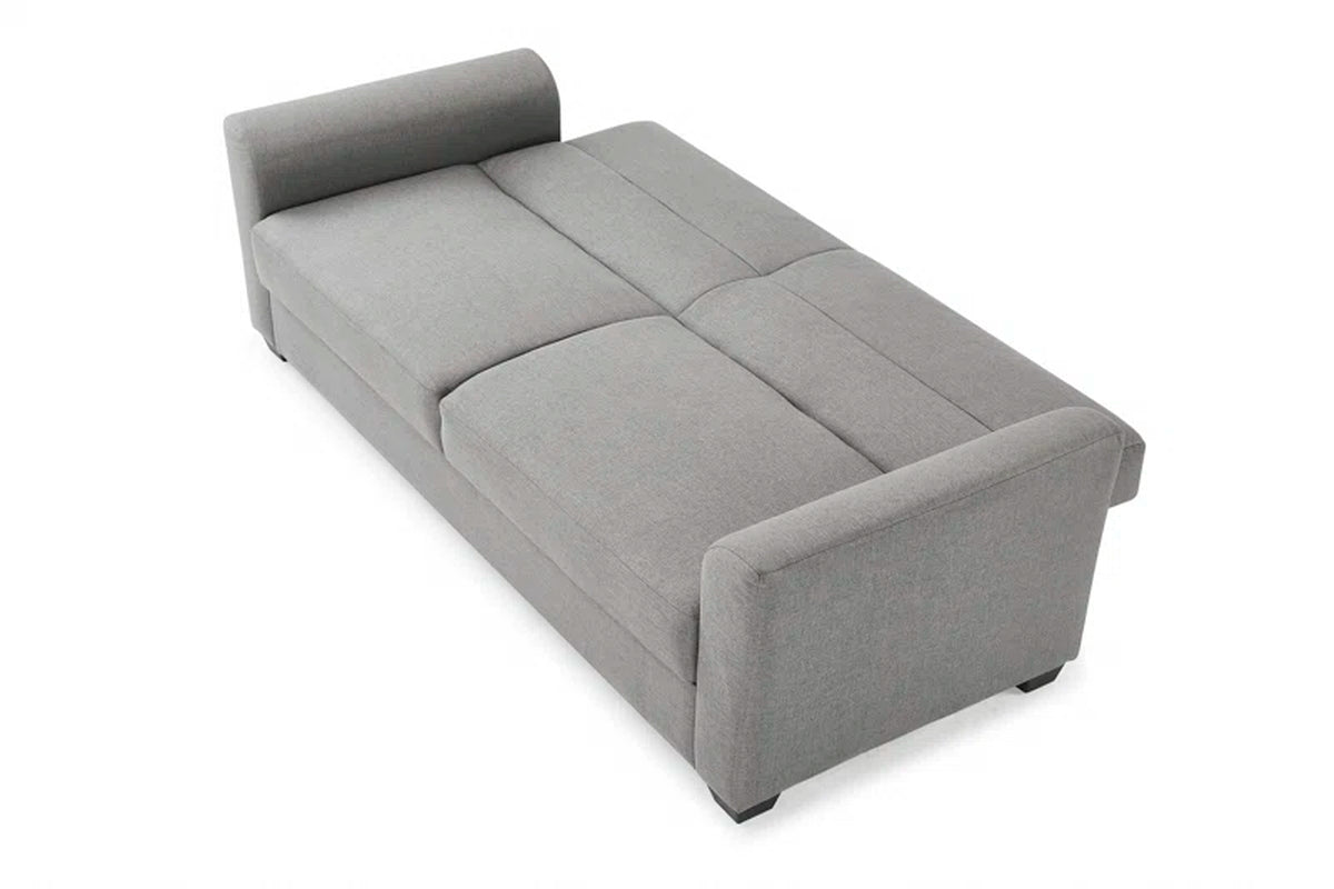 Grey Woven Sofa Bed Rounded Arms 215cm Kasheena Easy Open