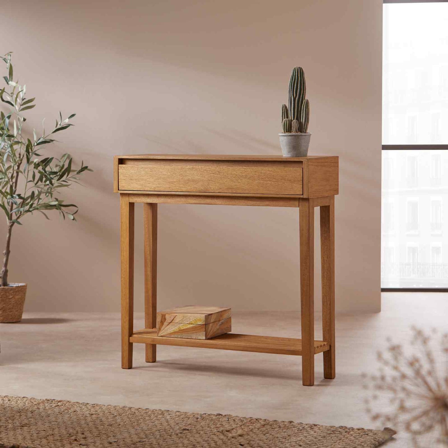Melia Console & Hallway Table Light Oak Hand Crafted Wax Finish