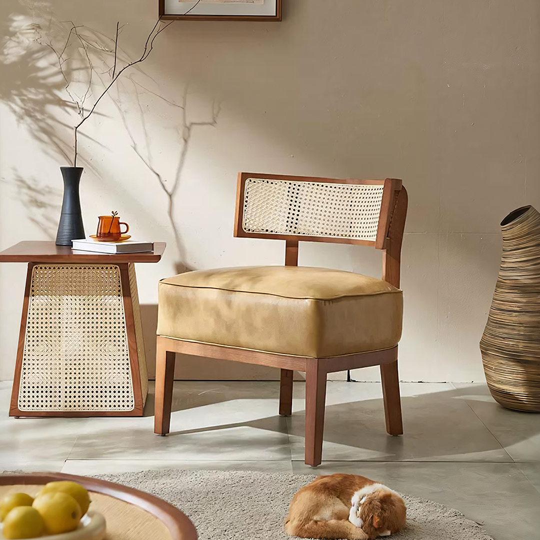 Alexa Lounge Chair for Living Room in Rattan and PU Leather