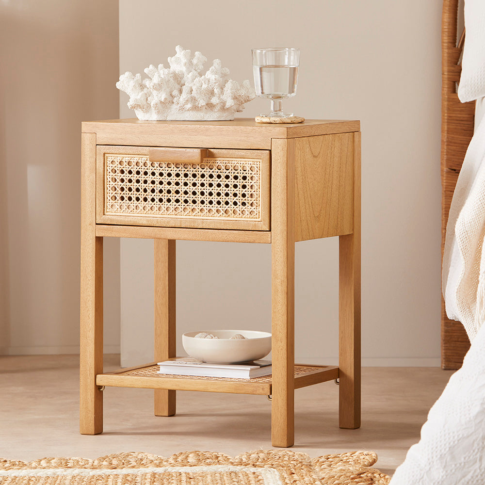 Bali Rattan Bedside Table with 1 Drawer | Solid Wood