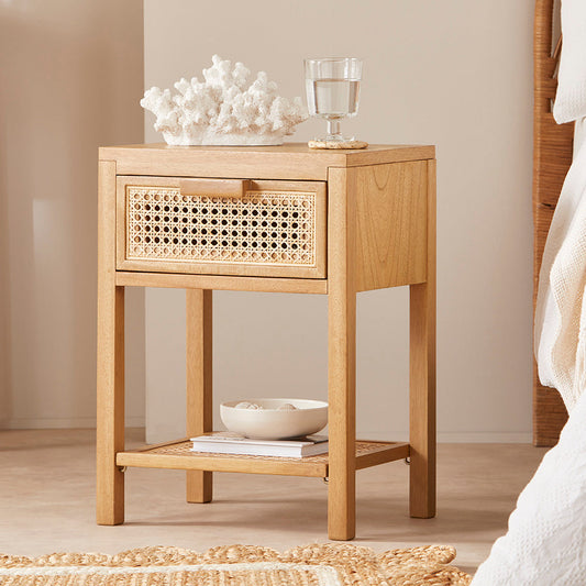 Bali Rattan Bedside Table with 1 Drawer | Solid Wood