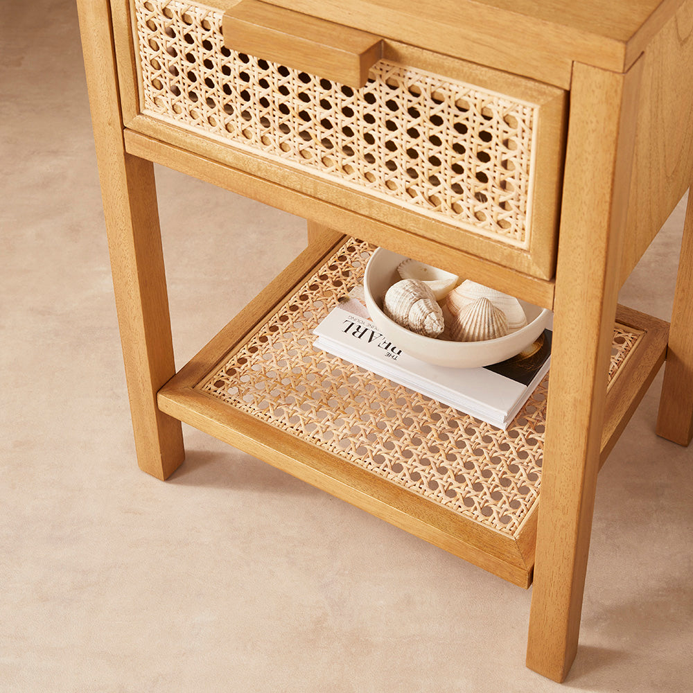 Bali Rattan Bedside Table with 1 Drawer | Solid Wood