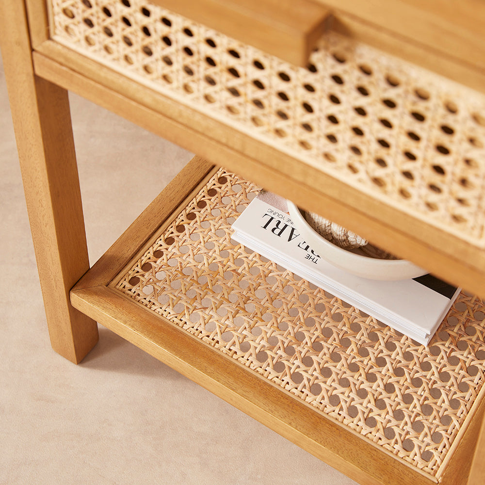 Bali Rattan Bedside Table with 1 Drawer | Solid Wood