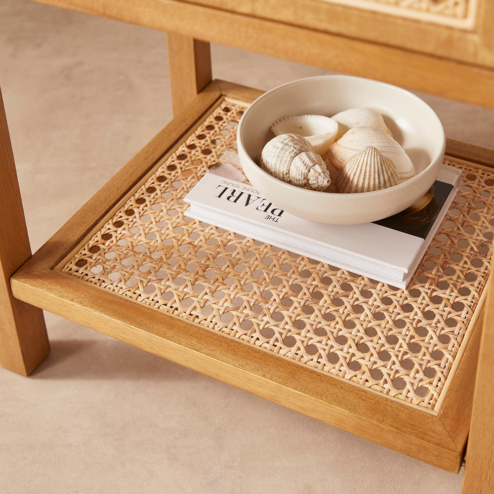 Bali Rattan Bedside Table with 1 Drawer | Solid Wood