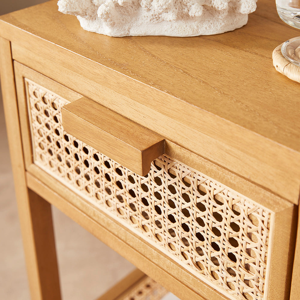 Bali Rattan Bedside Table with 1 Drawer | Solid Wood