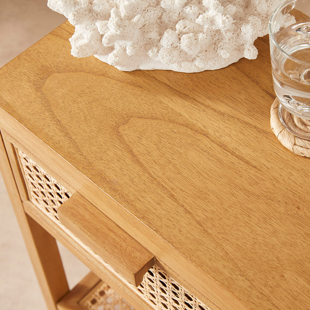 Bali Rattan Bedside Table with 1 Drawer | Solid Wood