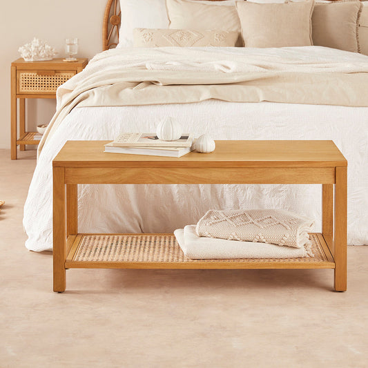 Bali Rattan Bench with Storage Shelf | Minimal Assembly
